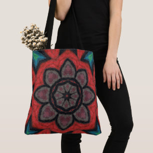 Fettrote und schwarze Kaleidoskop-Blumen-Mandala Tasche