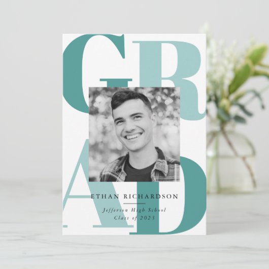 Fettschrift Aquamarin | Foto Graduation Party Einladung (Stehend Vorderseite)