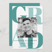 Fettschrift Aquamarin | Foto Graduation Party Einladung (Vorne/Hinten)