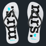 Fettschrift (blau) badesandalen<br><div class="desc">Fun, maßgeschneiderte weiße und kühn blaue Braut Hochzeitskippen Flops.</div>