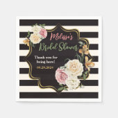 Fettschwarz, Elfenbeinstreifen, florales Brautpart Serviette (Vorderseite)