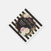 Fettschwarz, Elfenbeinstreifen, florales Brautpart Serviette (Ecke)