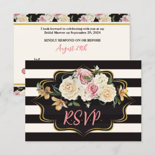 Fettschwarz, Elfenbeinstreifen, Florals RSVP-Karte RSVP Karte