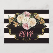 Fettschwarz, Elfenbeinstreifen, Florals-UAWG Postkarte (Vorderseite)