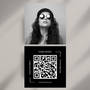 Fettschwarz-weißer QR-Code Soziales Foto Quadratische Visitenkarte