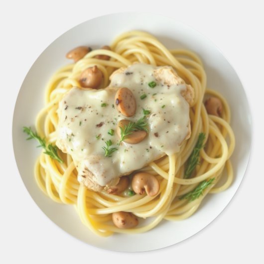 Fettuccini Alfredo Funny Food Runder Aufkleber (Vorderseite)