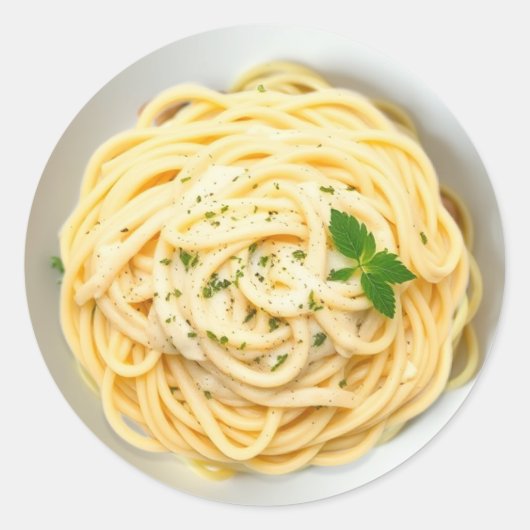 Fettuccini Alfredo Funny Realistisches Essen Runder Aufkleber (Vorderseite)
