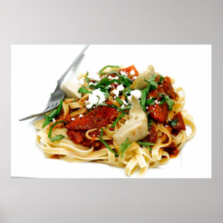 Fettuccini mit gerösteter Tomate und Basilikum Poster