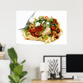 Fettuccini mit gerösteter Tomate und Basilikum Poster (Heimbüro)