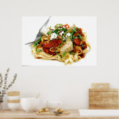 Fettuccini mit gerösteter Tomate und Basilikum Poster (Küche)