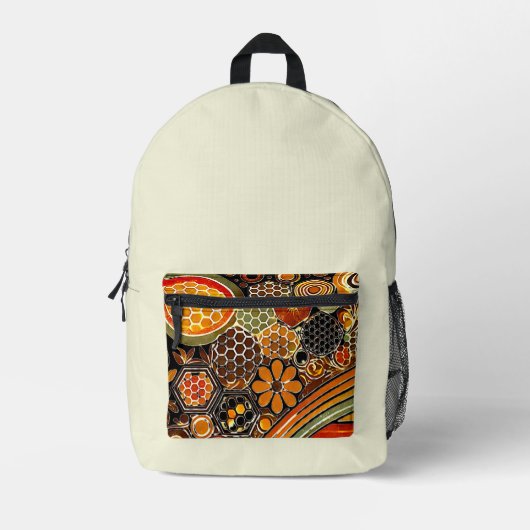 Fettwabe-Backpack | Retro-Bienendesign Bedruckter Rucksack (Vorderseite)