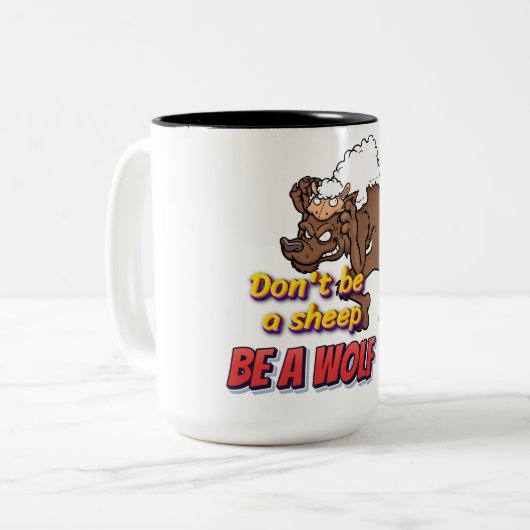 "Feuchte Mode für das wilde Herz!" Zweifarbige Tasse (Vorderseite Links)