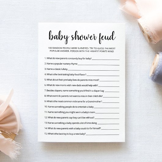 Feud Spiel mit Answers Baby Shower parcard Einladung
