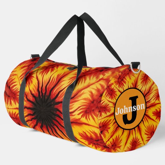 Feuer-Abstraktmuster-Zahnrad-Tasche Monogramm Duffle Bag (Linke Ecke)