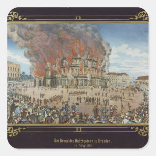 Feuer am königlichen Theater in Dresden Quadratischer Aufkleber