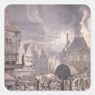 Feuer an alten Rathaus in Amsterdam Quadratischer Aufkleber
