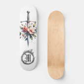 *~* Feuer AP88 Mittelalterliches Schwert Blumenblü Skateboard (Vorderseite)