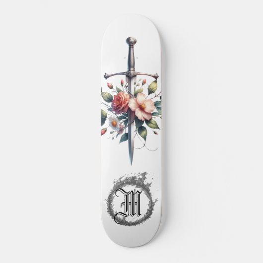 *~* Feuer AP88 Mittelalterliches Schwert Blumenblü Skateboard (Vorderseite)
