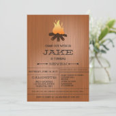 Feuer-Campings-heraus Geburtstags-Party Einladung (Stehend Vorderseite)