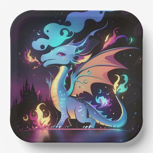 Feuer des verzauberten Drachen Pappteller (Vorderseite)