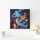 Feuer des verzauberten Drachen Quadratische Wanduhr (Zuhause)