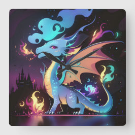 Feuer des verzauberten Drachen Quadratische Wanduhr