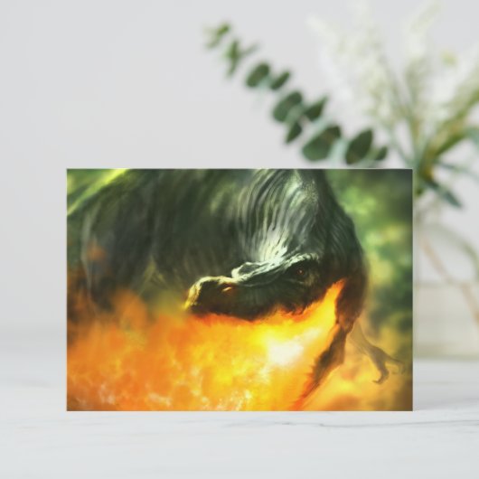 Feuer-Dinosaurier oder Dragon von Michael Maher Einladung (Stehend Vorderseite)