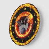 Feuer Flammen Bowling Themed Black Round Clock Große Wanduhr (Winkel)