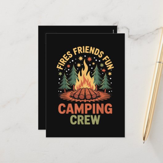 Feuer Freunde Spaß Camping Feiertagspostkarte (Vorderseite/Rückseite Beispiel)