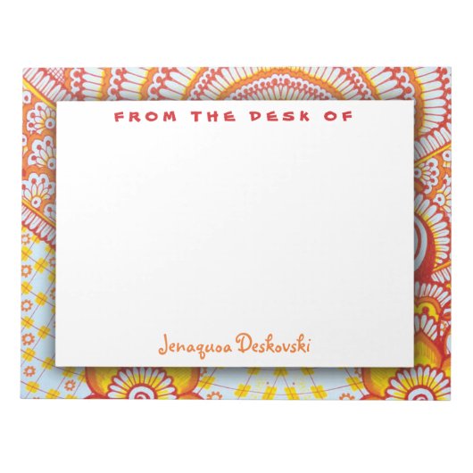 Feuer Hot Red Orange Yellow Boho Blumenmuster Notizblock (Vorderseite)