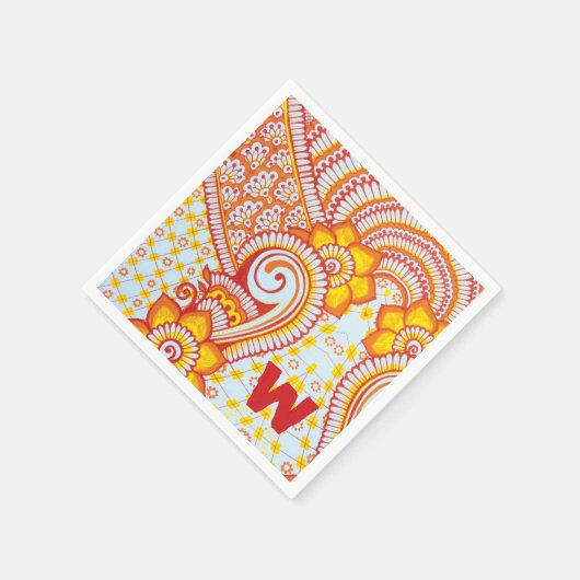 Feuer Hot Red Orange Yellow Boho Blumenmuster Serviette (Ecke)