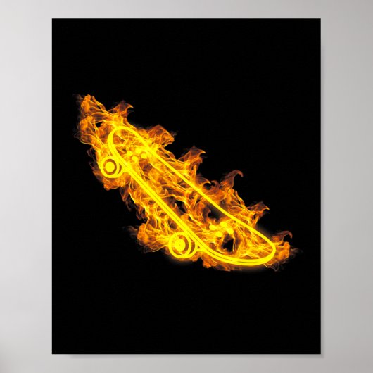 Feuer Longboard Skateboard Flammender Skater Skate Poster (Vorne)