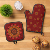 Feuer Mandala Ofenhandschuh & Topflappen-Set (Oben Unten)