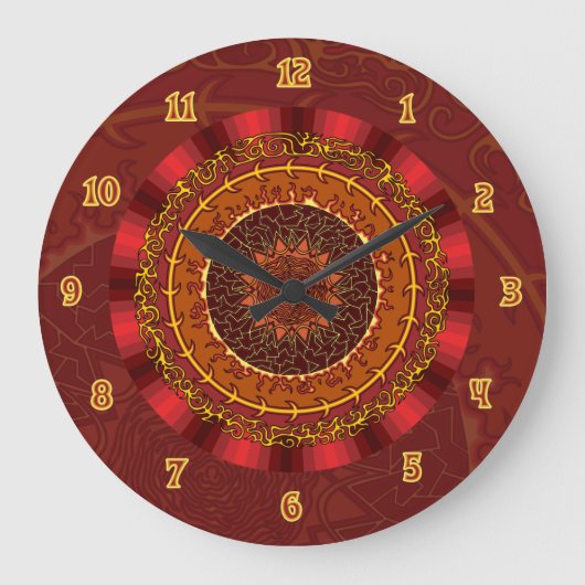 Feuer-Mandala-Uhr Große Wanduhr (Vorderseite)