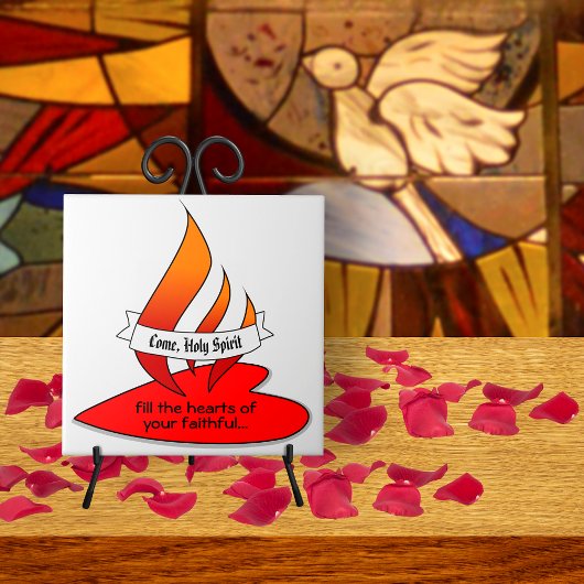 Feuer oder Flamme und Herz mit Pfingstzitat Fliese