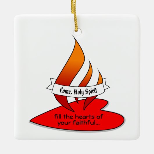 Feuer oder Flammen und Herz mit Zitat Pfingsten Keramikornament (Vorderseite)