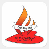 Feuer oder Flammen und Herz mit Zitat Pfingsten Quadratischer Aufkleber (Vorderseite)