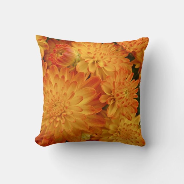Feuer Orange Chrysanthemas Kissen (Vorderseite)