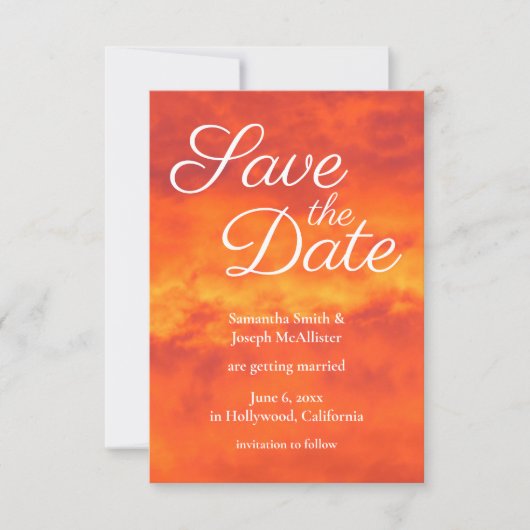 Feuer Orange Cloudy Sunset Foto Save the Date Einladung (Vorderseite)