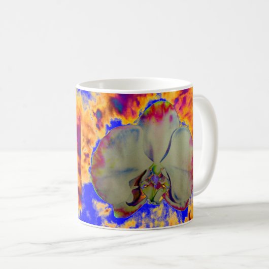 Feuer Orchid, abstrakte, lebendige Aquarellblüte Kaffeetasse (VorderseiteRechts)