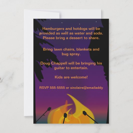 Feuer-Party-im Freiendoppelseitige Einladung (Rückseite)