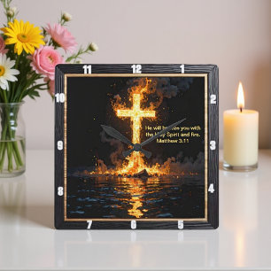 Feuer Rauch Kreuz Taufe Geist Matthäus 3:11 Quadratische Wanduhr