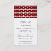 Feuer-roter Backstein des Ziegelstein-Maurer-W/W Visitenkarte (Rückseite)