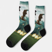 Feuer speiende Drachenburg Socken (Linkes Detail)