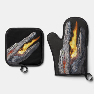 Feuer speiender Alligator Ofenhandschuh & Topflappen-Set