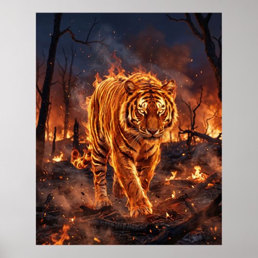 Feuer Tiger Brennende Wildnis Poster (Vorne)