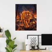 Feuer Tiger Brennende Wildnis Poster (Heimbüro)