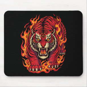 Feuer-Tiger-Rote-Flamme-Mythologische-Tätowierkuns Mousepad