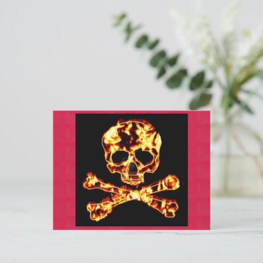 Feuer-Totenkopf mit gekreuzter Knochen Postkarte (Stehend Vorderseite)