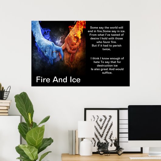Feuer und Eis mit Feuerhand Eishandposter Poster (Heimbüro)